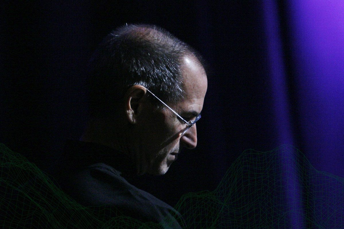 Photo of Steve Job's Side Profile Against a Purple Backdrop