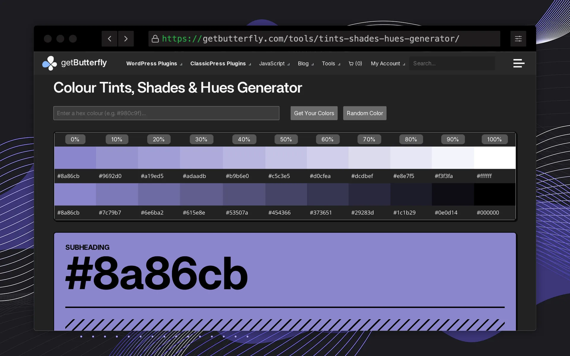 Butterfly Tints & Shades Generator Screenshot